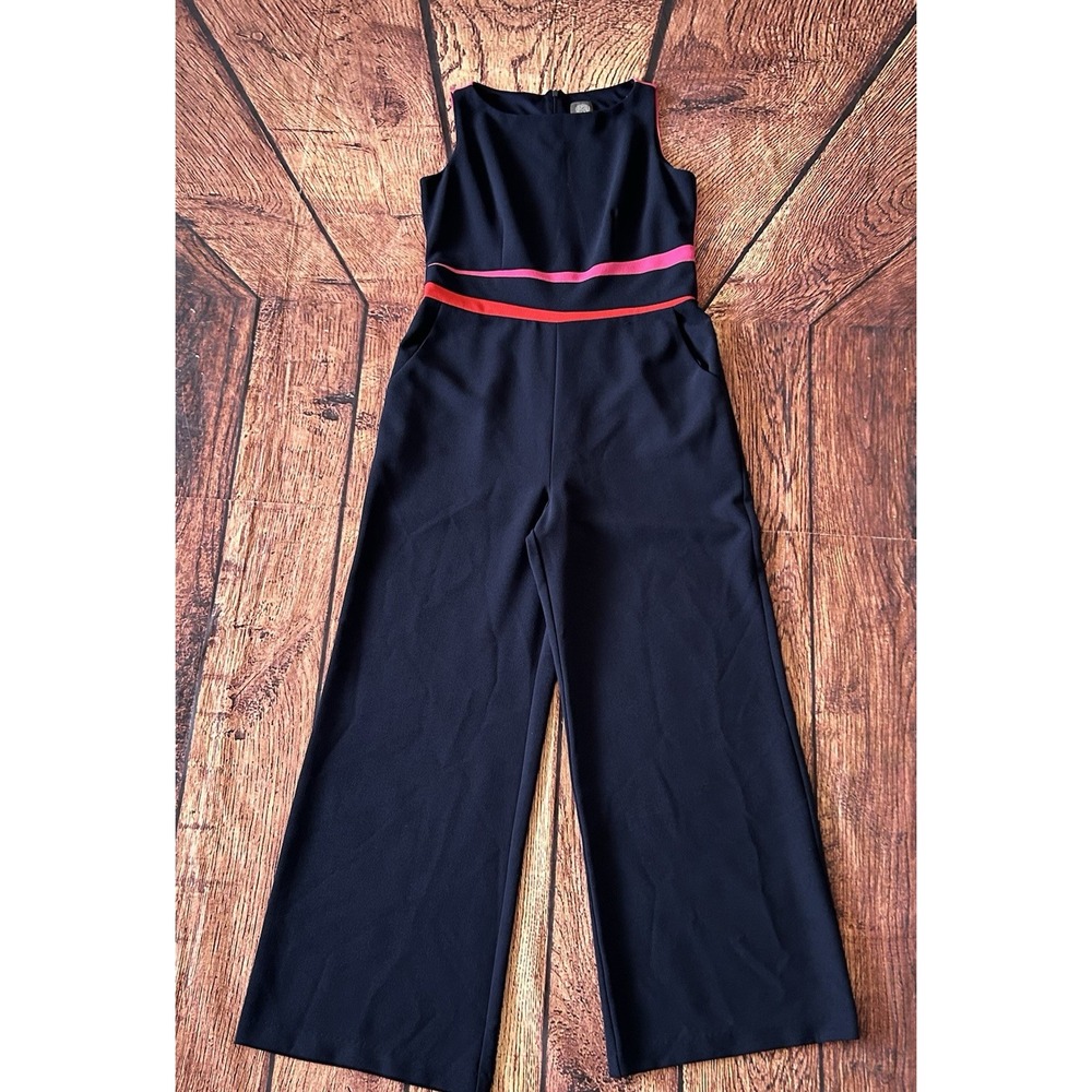 ASO Vince Camuto Navy Colorblock 70's Strech Short Sleeve Pant‎ Jumpsuit 12